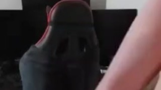 Husband left home alone stroking rock hard cock
