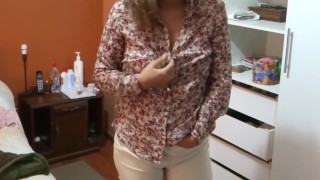 I show off my tits to my stepson's friends so they jerk off and cum in front of me