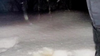 Desperation highway pee in snow in freezing temperatures