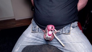 No hands cumshot with vibrator strapped on my dick