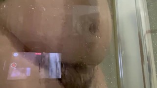 POV Chubby Bear Showering washing Moobs and naked fat body