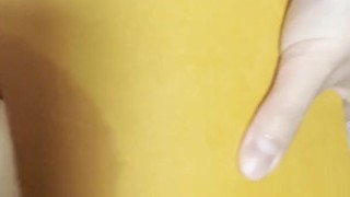 Small dick masturbating with oversize condom on male solo