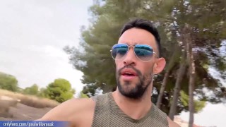 Risky jerk off. Cumshot in public trail