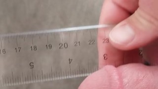 Measuring and beating my pathetic cock and balls for you