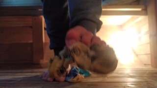 Teen boy in dirty colorfull socks after a day in the sauna and taking off his socks to bare foot