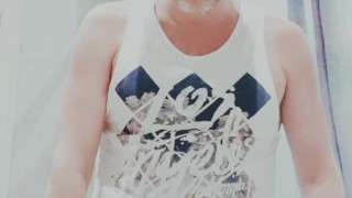 Showing pierced cock. Close up cum shot.