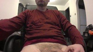 Kudoslong in just a top wanks his hard hairy cock till he cums spurting over his belly and crotch