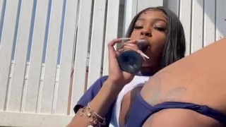 Ebony Slut Masturbates & Cums On Neighbors Porch
