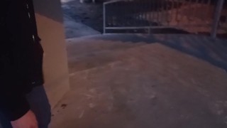 guy jerking off cock on the bridge. extreme