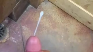 Quick wank in public restroom