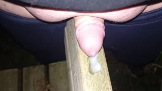 Chubby humping and cum outdoor by night