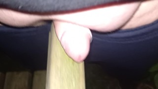 Chubby humping and cum outdoor by night