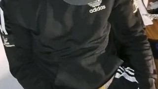 scallyboy in Adidas wanks and cum in his spermy Jockstrap