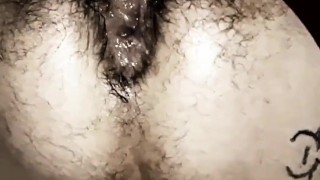 enjoy my hairy creampie - watch me squeeze and fart cum out of my hairy asshole and swallow it