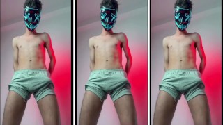 MASKED TWINK BOY WITH NICE BULGE AND A BIG DICK SHOWING OFF
