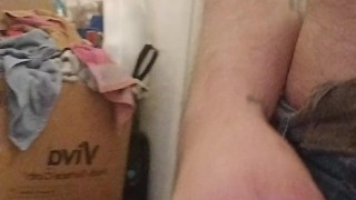 Jerking off trying not to get caught by showering roommate