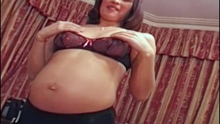 Preggo amateur teen gags while swallowing Ben Dovers cum