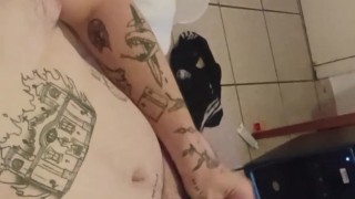 Gay puppy stroking cock