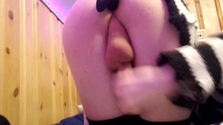 Femboy cums from vibrating buttplug