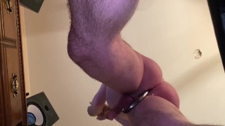 I love the feeling of this smooth metal curved dildo in and around my hairless asshole.