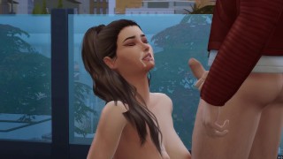 Horny slut eats guy ass while giving a handjob