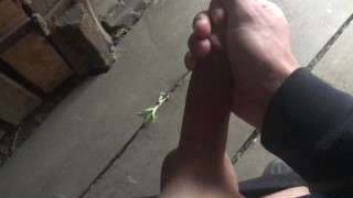 Risky jerk off in the stable