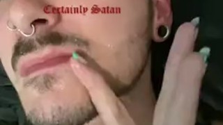 Alternative stud self sucks and busts in his own mouth (self facial)