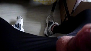 I squirt cum after my morning jog in Nike lycra leggings and adidas sneakers !