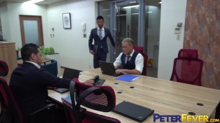 PETERFEVER Asian Bottom Barebacked By Colleagues In Office