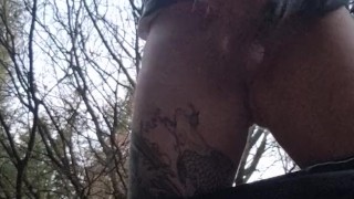 Wanking in the woods huge cumshot
