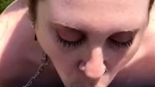 Quick sneaky blowjob at the park with cum in throat 💦💦