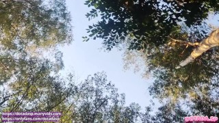 Huge trans cock cum and pee in public in the park