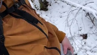 HOT TWINKS JERKING IN WOODS, SHOOTING ALL OVER SNOW.