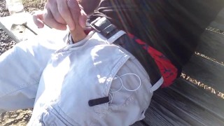 Public masturbation on the beach - showing some boxers too