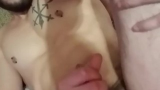 Skinny guy fucks tattooed jock bareback with big dick