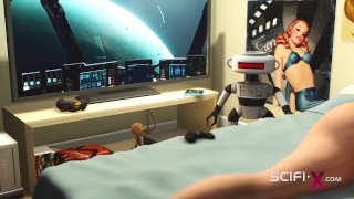 Sci-fi anal sex! Super hot college girl sluts & gets ass fucked by 3d busty dickgirl