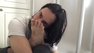 Sniffing my stinky feet self foot sniff worship