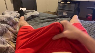 HUGE CUM SHOT IN GYM SHORTS