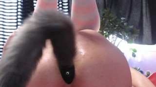 Sloppy buttplug in cutie femboy