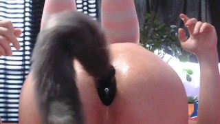 Sloppy buttplug in cutie femboy