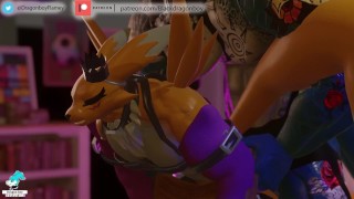 Big Dragon Flamedramon BBC and renamon muscle gay Burning