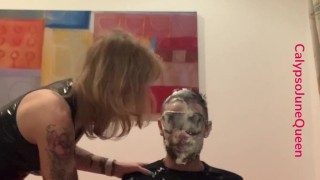 CalypsoJuneQueen pies her tied & blindfolded slave prince