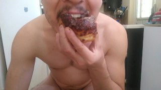 Handsome jerking off cumming on donut - the infamous donut video now full