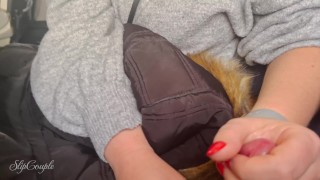 Very sloppy Handjob and Blowjob in a plane - so risky in public