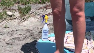 At The Nude🏖️👙 Beach. Putting on a Sunscreen Cream💦 Teasing😈