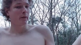 Masturbating nude and cuming in a public forest