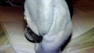 Feet in dirty socks moving around
