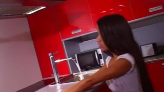 Little Lupe masturbates in the kitchen