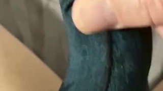 Jerking thru elephant pants with cumshot