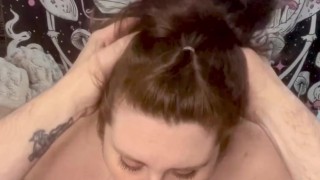 Brunette MILF stays deep down on cock for a hot throatpie